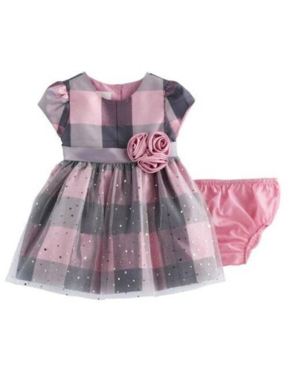 Bonnie Jean Easter Dress & Bloomers 18 mths Girls Pink Gray Plaid Sparkle
